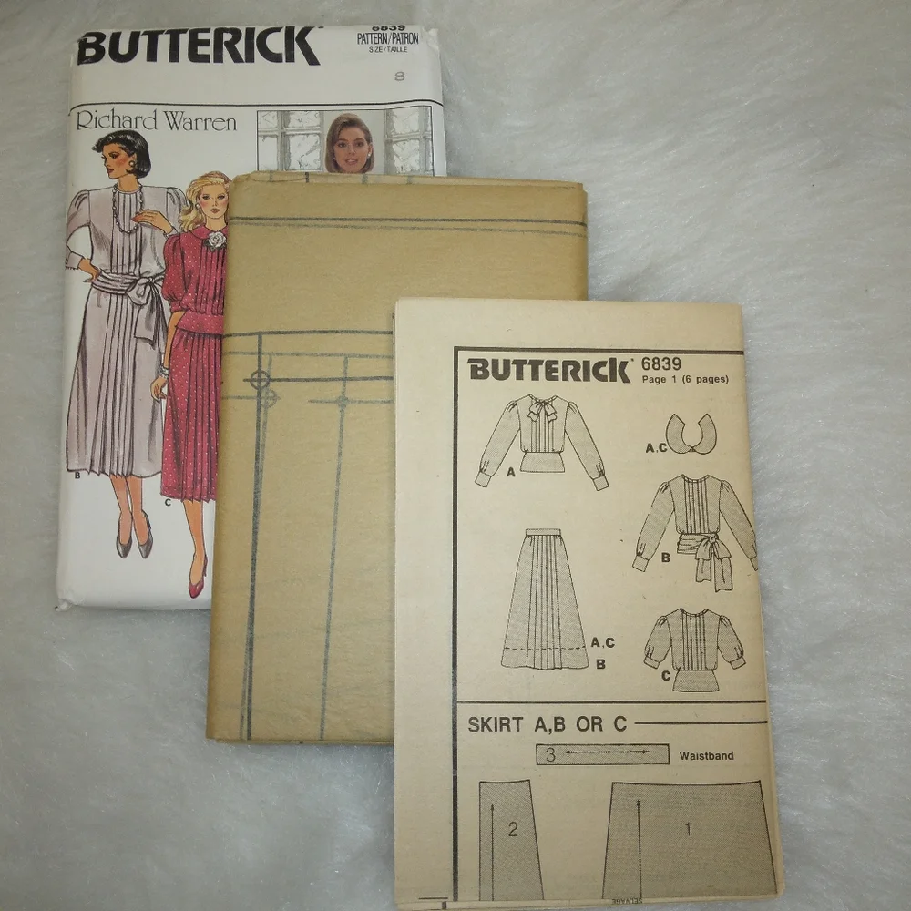 BUTTERICK 2839 Sz 8 Misses top and skirt Loose fitting tops and a line skirt